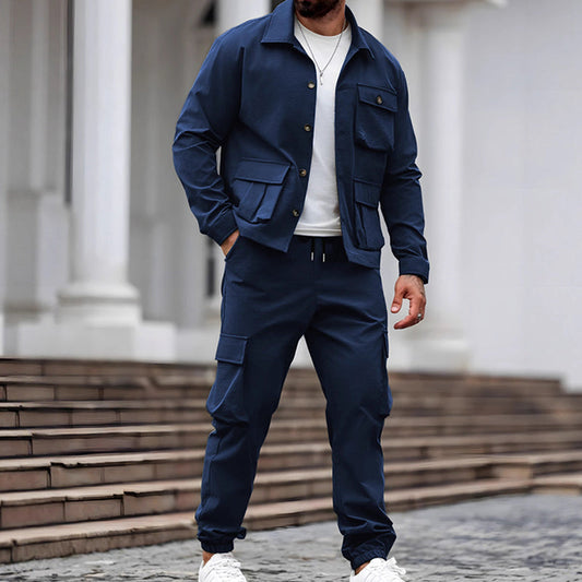 Men’s Retro Jacket & Cargo Pants 2-Piece Set